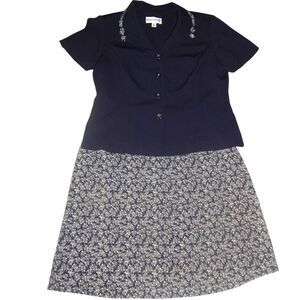 DANNY & NICOLE 14 petite (fits medium) vintage navy blue floral skirt suit set
